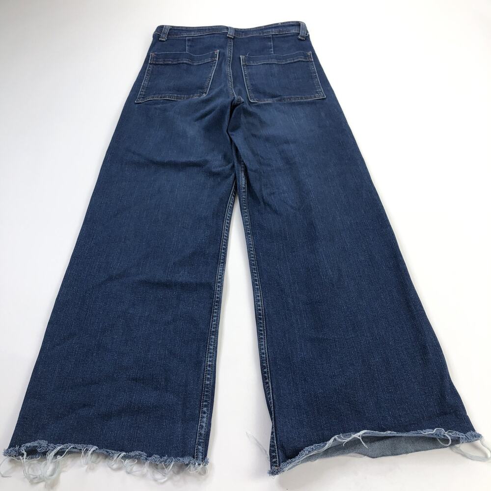 Zara Wide Leg Cut Off 8 (Fits 28W 28L) High Rise Denim Jeans Blue
